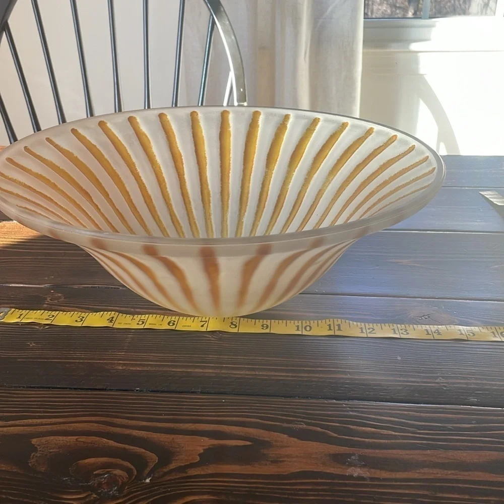 Vintage Frosted Glass Globe with Amber Stripes